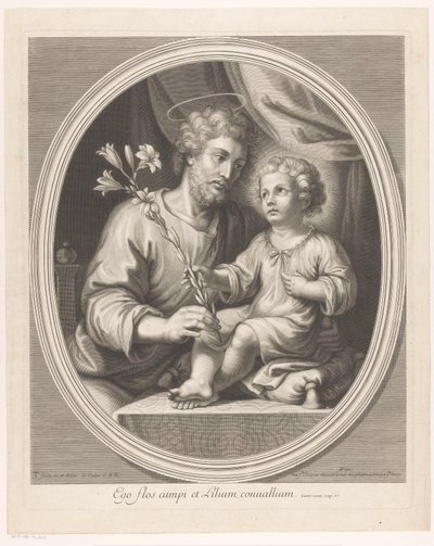 Kristusbarnet ger Saint Joseph en lilja av Guillaume Vallet