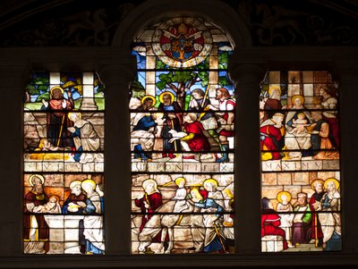 Avsnitt av Jesus Life Stained Glass av William av Marcillat (1470-1529) 1509 Choir of the Basilica Santa Maria del Popolo, Rom av Guillaume de  Marcillat