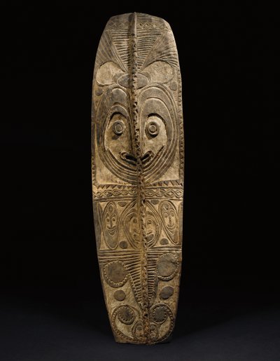 Oval East Sepik-sköld, Wogamusin eller Aprilfloden (trä) av Guinean New