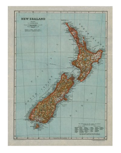 Karta över Nya Zeeland, c1910 av Gull Engraving Company