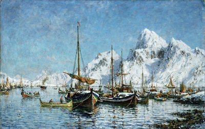 Från hamnen i Solvaer (olja på duk) av Gunnar Berg
