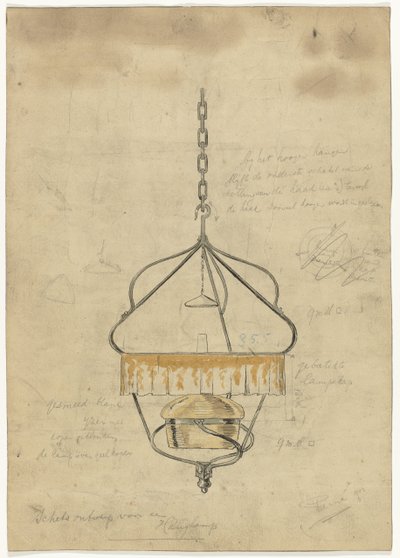 Design för en hängande lampa av Gust van de Wall Perné (signed by artist)