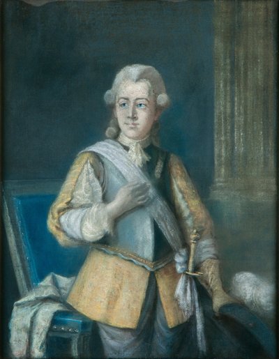 Gustav III, kung av Sverige 1772-1792, i en Gustavus Adolphus inspirerad klänning av Gustaf L Lundberg