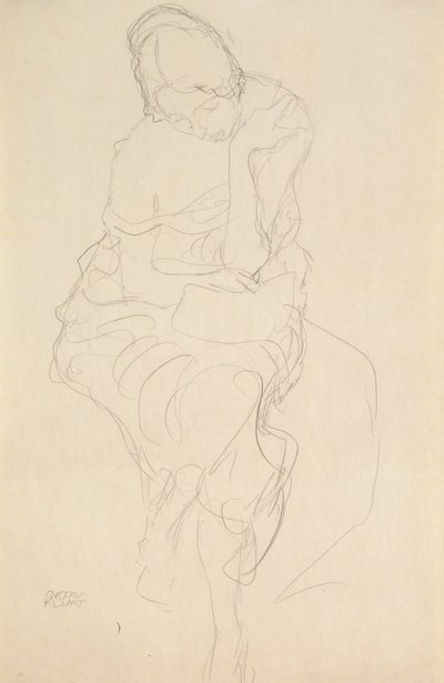 Auf einem Hocker Sitzende von vorne av Gustav Klimt