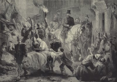 Louis Napoleon besökte Parisbarrikaderna till häst natten till den 3 december 1851 av Gustav Bartsch