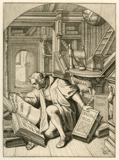 Luther läser i Erfurts universitetsbibliotek. Han hittade en latinsk bibel av Gustav Ferdinand Leopold Konig