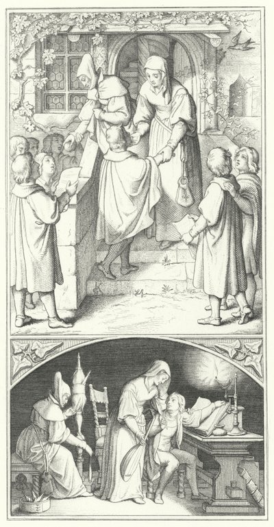 Martin Luther som ung student som sjunger i staden Eisenach (gravyr) av Gustav Ferdinand Leopold Konig