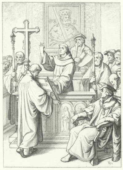 Martin Luther tilldelades sin doktorsexamen av Andreas Karlstadt vid universitetet i Wittenberg, 1512 av Gustav Ferdinand Leopold Konig