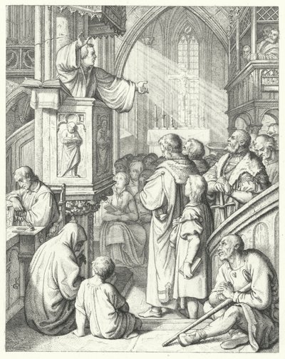 Martin Luther håller en predikan (gravyr) av Gustav Ferdinand Leopold Konig