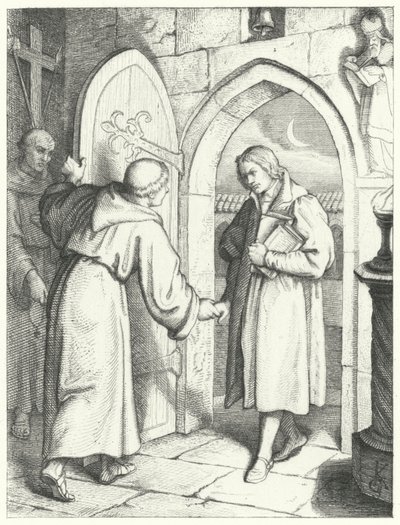 Martin Luther gick in i St Augustines-klostret i Erfurt den 17 juli 1505 av Gustav Ferdinand Leopold Konig