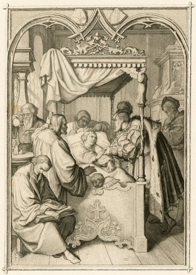 Martin Luther är mycket sjuk, kurfursten Johann Friedrich (Johann Frederic Ier de Saxe av Gustav Ferdinand Leopold Konig