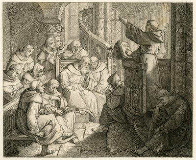 Martin Luther predikar i klostret, framför Staupitz, sin fadersvän av Gustav Ferdinand Leopold Konig