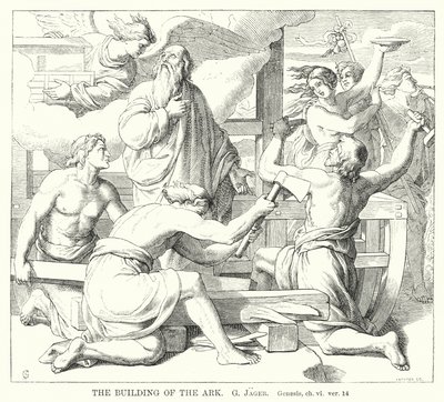 The Building of the Ark, Genesis, ch vi, ver 14 (gravyr) av Gustav Jager