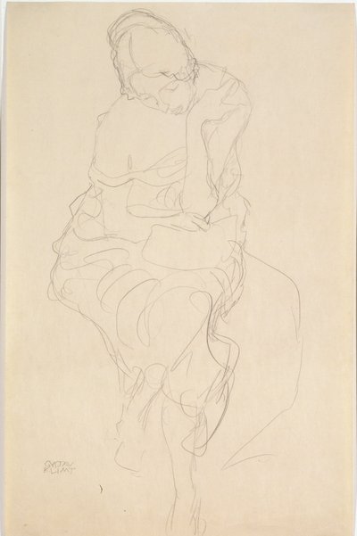Auf einem Hocker Sitzende von vorne av Gustav Klimt