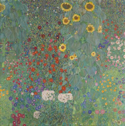 Stuga trädgård med solrosor av Gustav Klimt