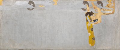 Beethoven Fris: The longing for happiness finner tillfredsställelse i poesi - Tallrik 7, höger långvägg av Gustav Klimt