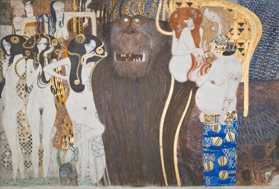Beethoven Fris: De fientliga krafterna - panel 1, frontvägg av Gustav Klimt