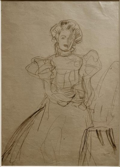Porträtt av Sonja Knips - Sitter i en stol framifrån av Gustav Klimt