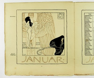 Kalendersida för januari 1901 (färglitografi) av Gustav Klimt