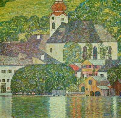 Kyrkan i Unterach vid Attersee-sjön (målning på duk) av Gustav Klimt