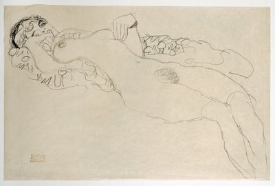 Kvinnlig naken vänd åt vänster av Gustav Klimt