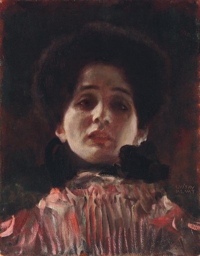 Heltäckande porträtt av en dam; Damenbildnis en face, c.1898 av Gustav Klimt