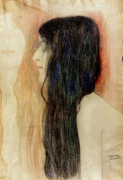 Flicka med långt hår, 1898-99 (pastell på papper) av Gustav Klimt