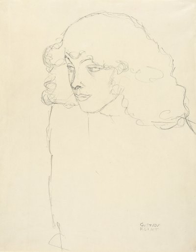 Halvlångt porträtt av en flicka i trekvartsprofil, 1913 av Gustav Klimt