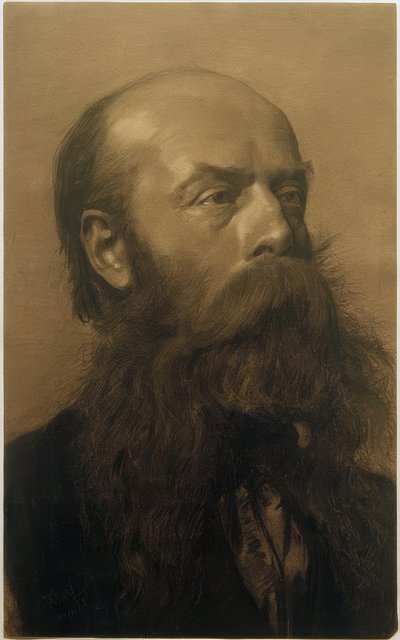Skäggig manshuvud i trekvartsprofil till höger av Gustav Klimt