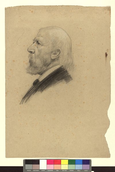 Porträttskiss av en äldre man i profil åt vänster av Gustav Klimt