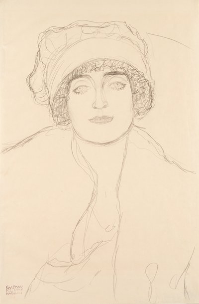 Porträtt i hatt, 1917-118 av Gustav Klimt
