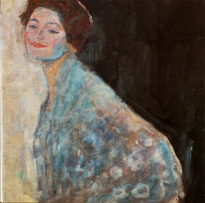 Porträtt av en dam i vitt av Gustav Klimt