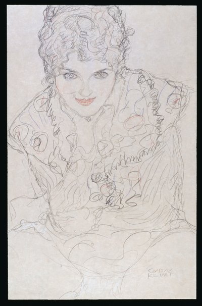 Porträtt med höger hand på hakan, ca 1917-18 av Gustav Klimt