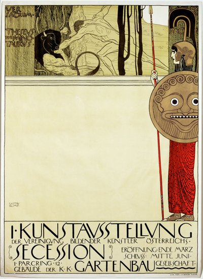 Affisch för den första konstutställningen av konströrelsen " Secession " av Gustav Klimt
