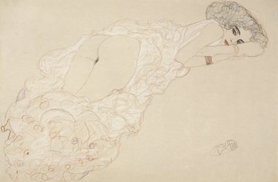 Liggande naken liggande på magen och vänd åt höger, 1910 av Gustav Klimt