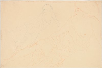 liggande nakenbilder; Kvinna liggande stöttad, upprepning till vänster, 1913 av Gustav Klimt