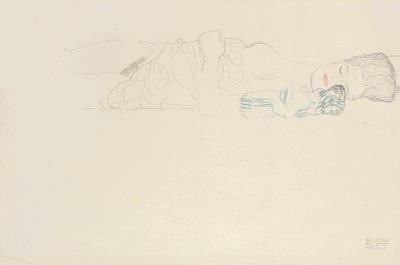 Liggande halvnaken till höger, ca 1914-15 av Gustav Klimt