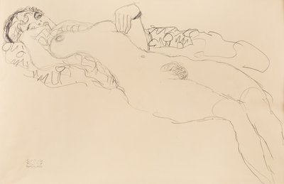Liggande kvinnlig naken, åt vänster, 1917. av Gustav Klimt