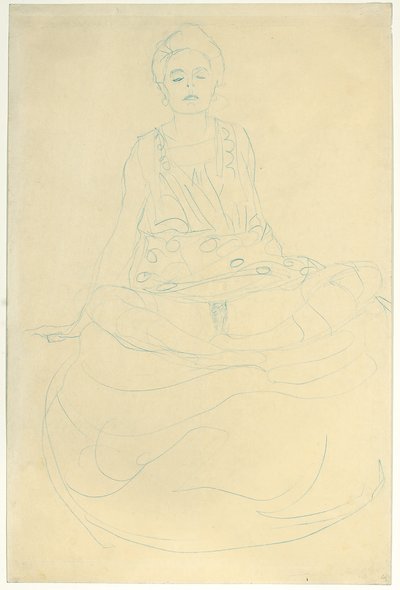 Sittande Halvlångt naken framifrån; Sittande halvnaken framifrån, 1907 av Gustav Klimt
