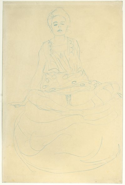 Sittande halvnaken framifrån, ca 1907 (penna på papper) av Gustav Klimt