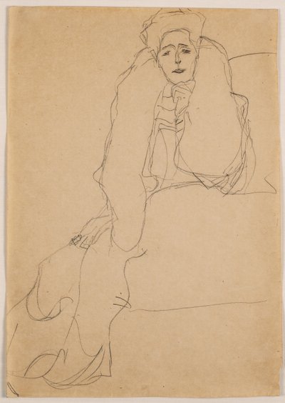 Sittande till vänster, överkroppen lutad framåt; Sittande vänster, bålen framåt, vänster stöttad, 1904-1905 av Gustav Klimt