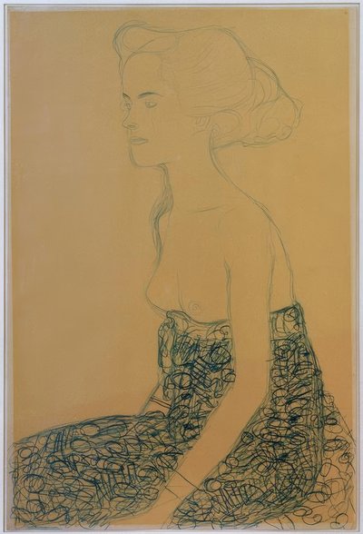 Sitter halvakt till vänster av Gustav Klimt