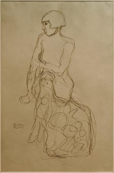 Sitter halvakt till vänster av Gustav Klimt