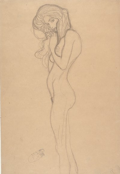Stående kvinnlig nakenstudie för Beethovenfrisen, 1901. av Gustav Klimt