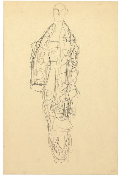 Stående dam med cape, ca 1914-16 (blyerts på papper) av Gustav Klimt