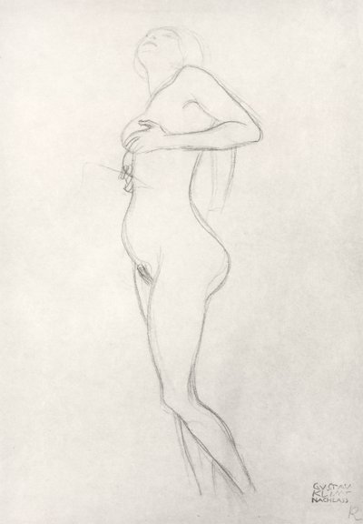 Stående Naken Flicka Som Ser Upp av Gustav Klimt