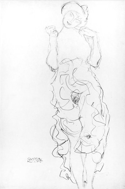 Stående naken med höjda armar, ca 1917/18 (penna på papper) (s/v foto) av Gustav Klimt