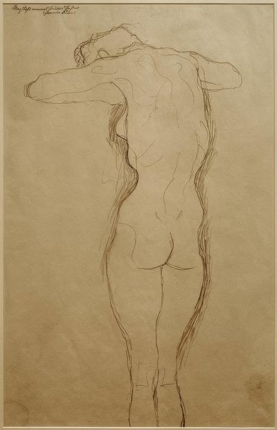 Stå naken från ryggen, armarna böjda horisontellt (studie) av Gustav Klimt