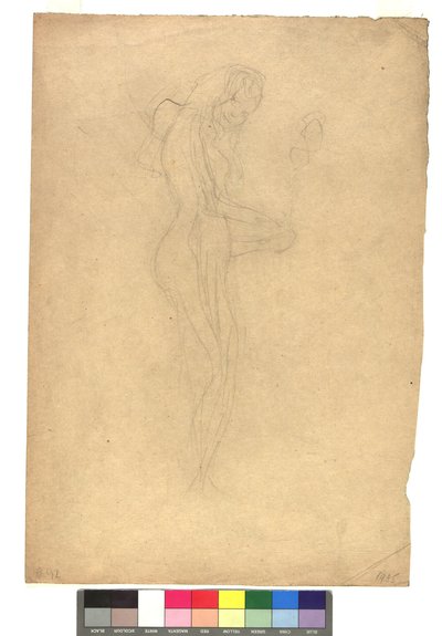 Stehender weiblicher Akt im Profil nach rechts av Gustav Klimt