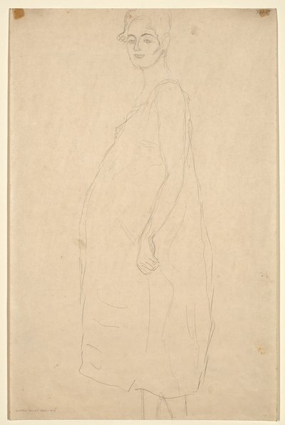 Studie av en påklädd gravid kvinna, ca 1915-16 (blyerts på simili Japan-papper) av Gustav Klimt